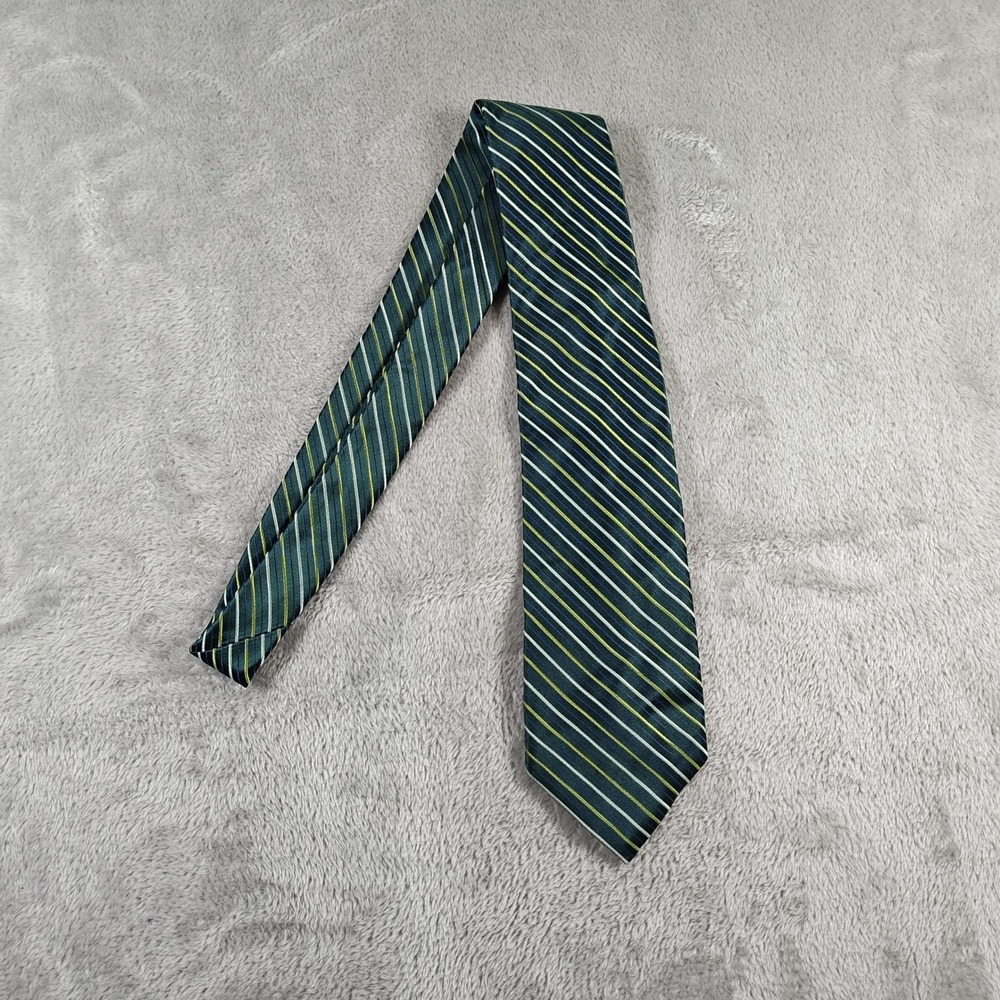 Salvatore Ferragamo Tie Mens 59x3.5 Green Striped Silk Made In Italy Old Money